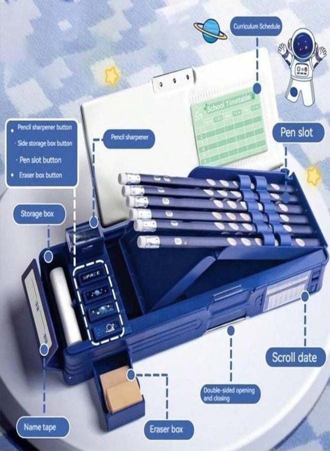 MVM Enterprise Multifunctional Space Password Lock Double Sided Compass Box for Kids, Pencil Box for Boy & Girl, Aesthetic Stationary Items, Space Astronaut Theme Pencil Case (Blue) - Image 3